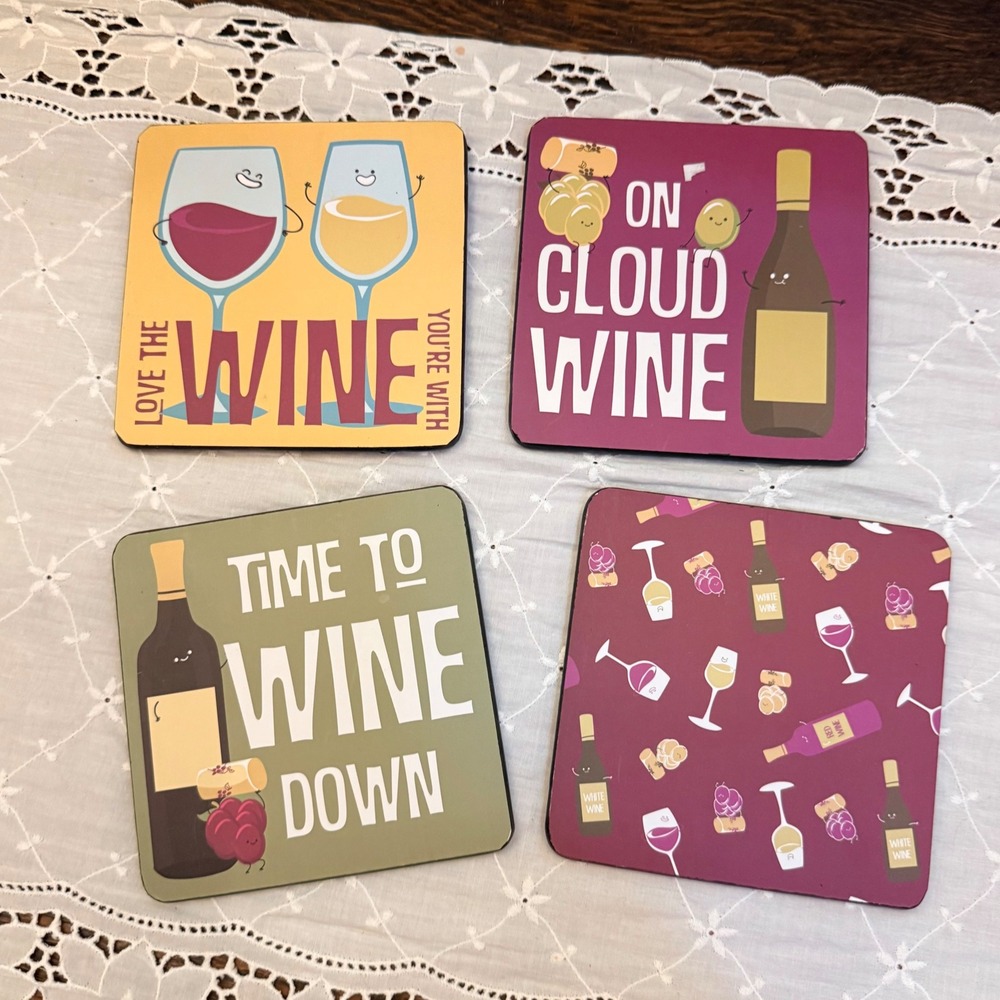 Pavilion Gift Company Wine Coaster Set 4pc Multicolor Excellent Punny Barware‎ - Picture 6 of 7
